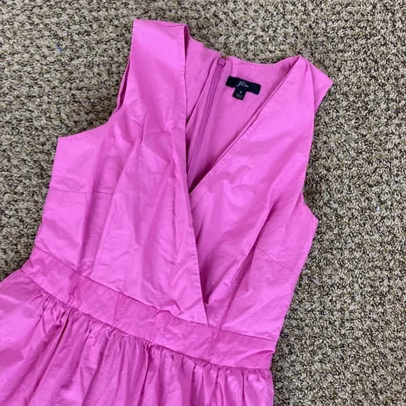 J. Crew Sleeveless faux wrap cotton poplin bright pink midi dress - Picture 5 of 9